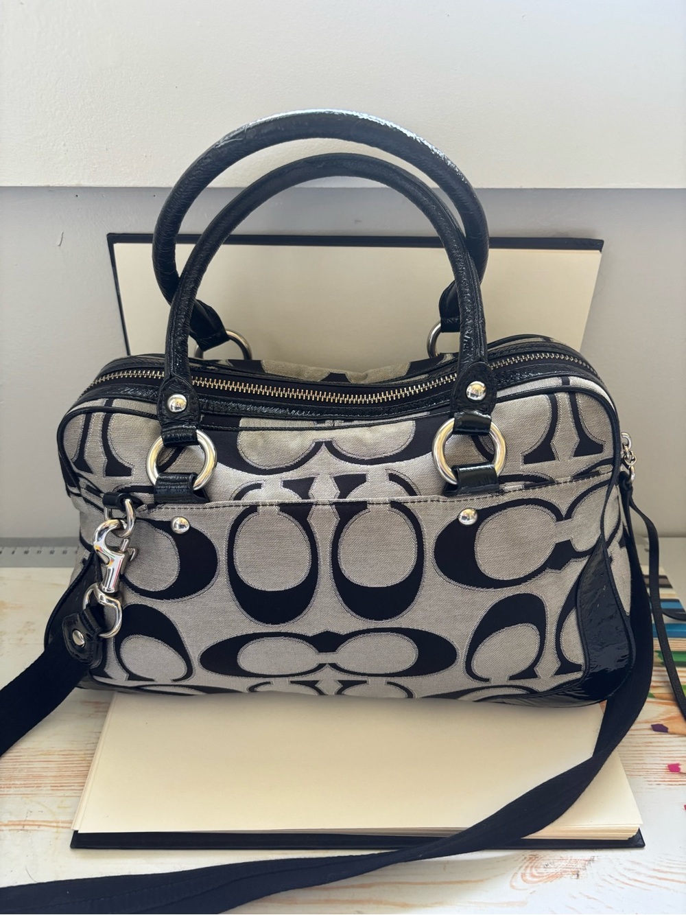 coach poppy signature push lock satchel purse - Picture 4 of 6
